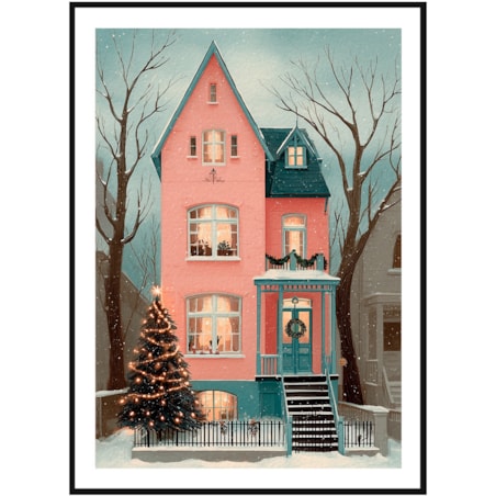 Poster Story, Plakat, Obraz - Zimowy Różowy Dom, wymiary 50 x 70 cm