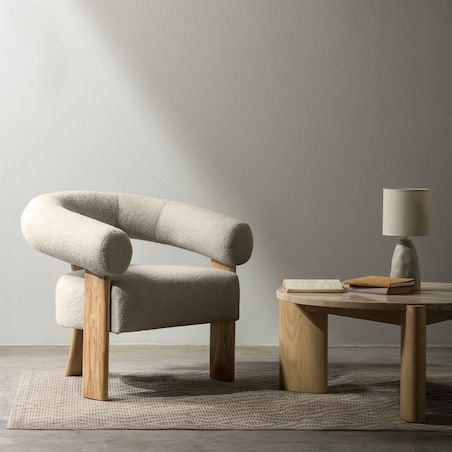 Fotel wypoczynkowy brązowoszary bouclé/dąb Ilady