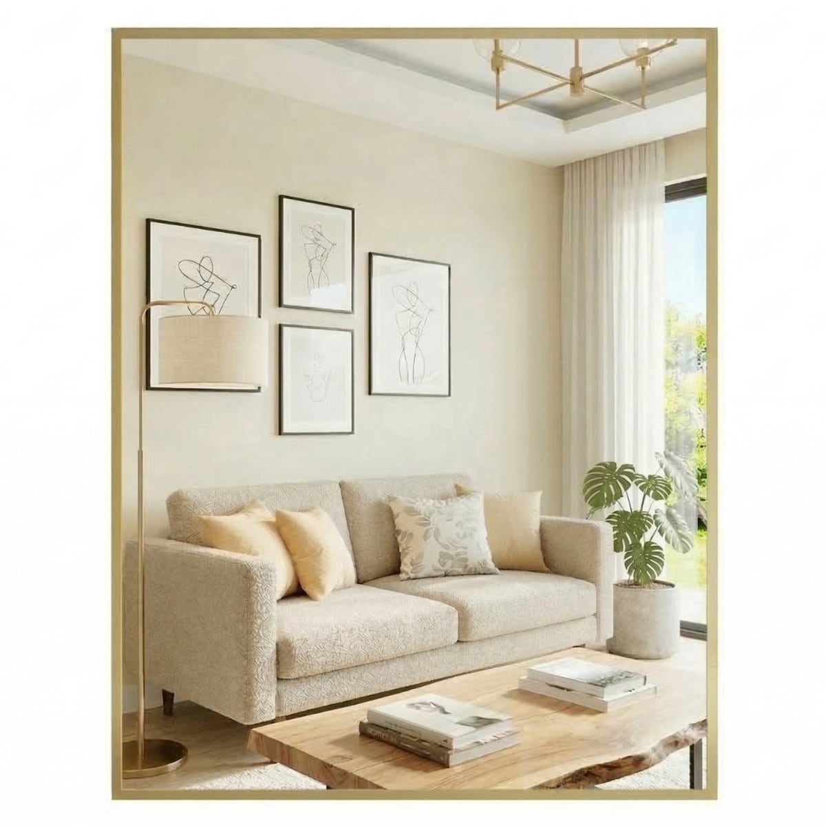 Lustro wiszące SKARP, prostokątne, 60 x 80 cm, kolor złoty, szkło
