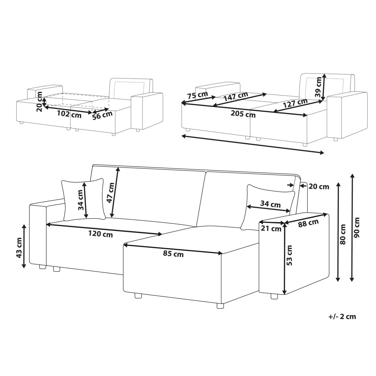 Sofa rozkładana ABACKA Sztruks Lewostronny