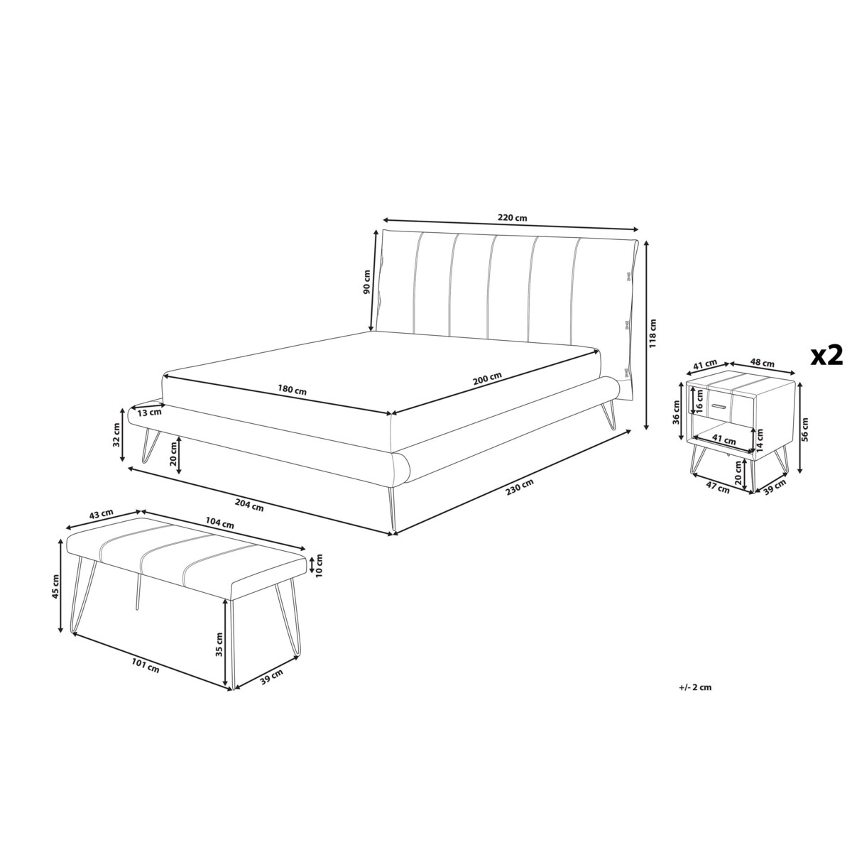 Zestaw mebli do sypialni ekoskóra 180 x 200 cm beżowy BETIN