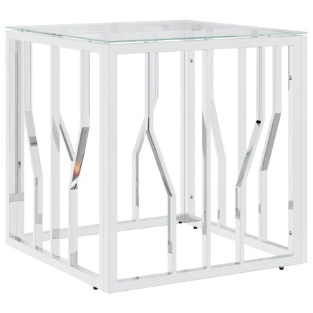 vidaXL Stolik kawowy, srebrny, 50x50x50 cm, stal nierdzewna i szkło