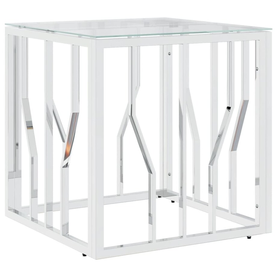 vidaXL Stolik kawowy, srebrny, 50x50x50 cm, stal nierdzewna i szkło