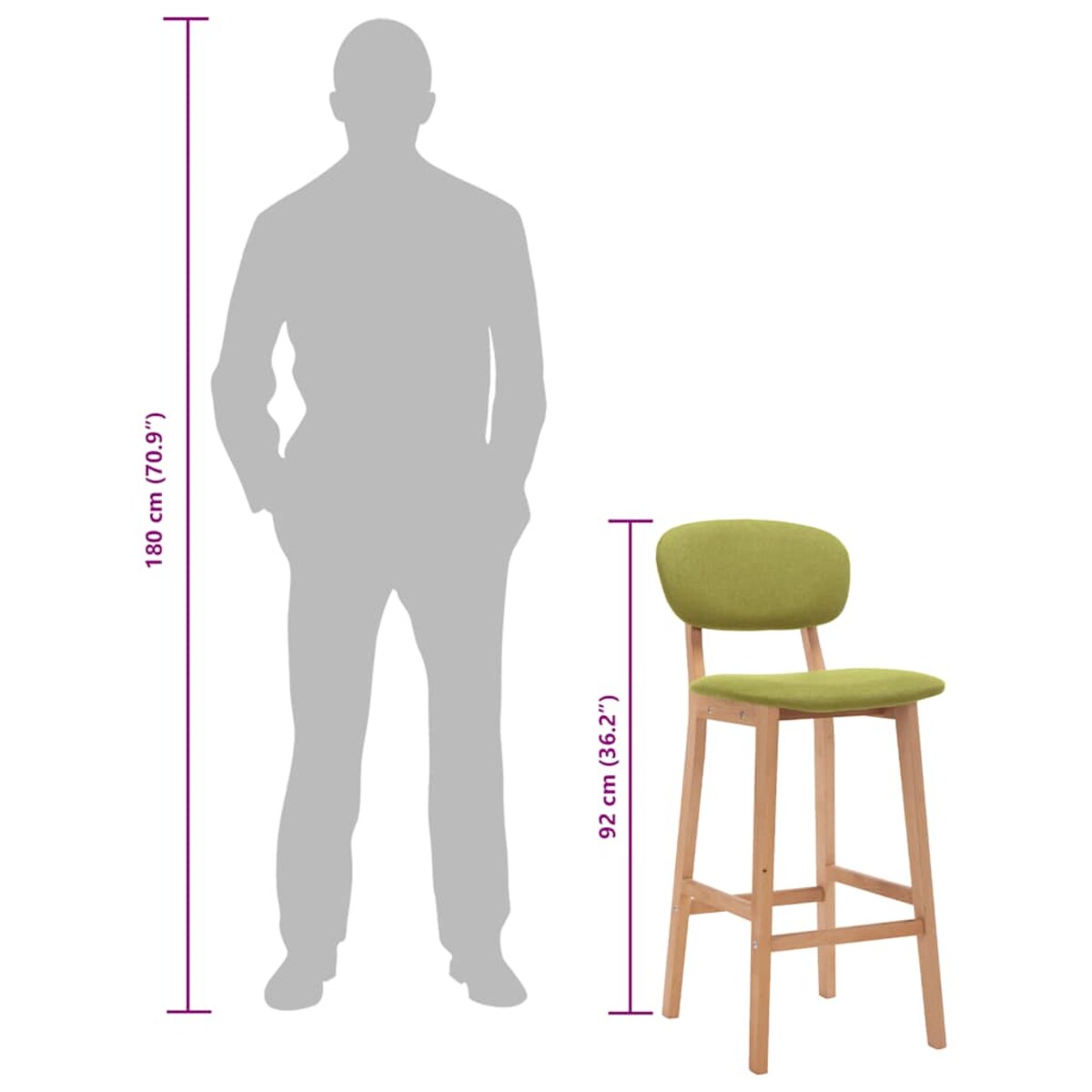 vidaXL Stołki barowe, 2 szt., zielone, tapicerowane tkaniną
