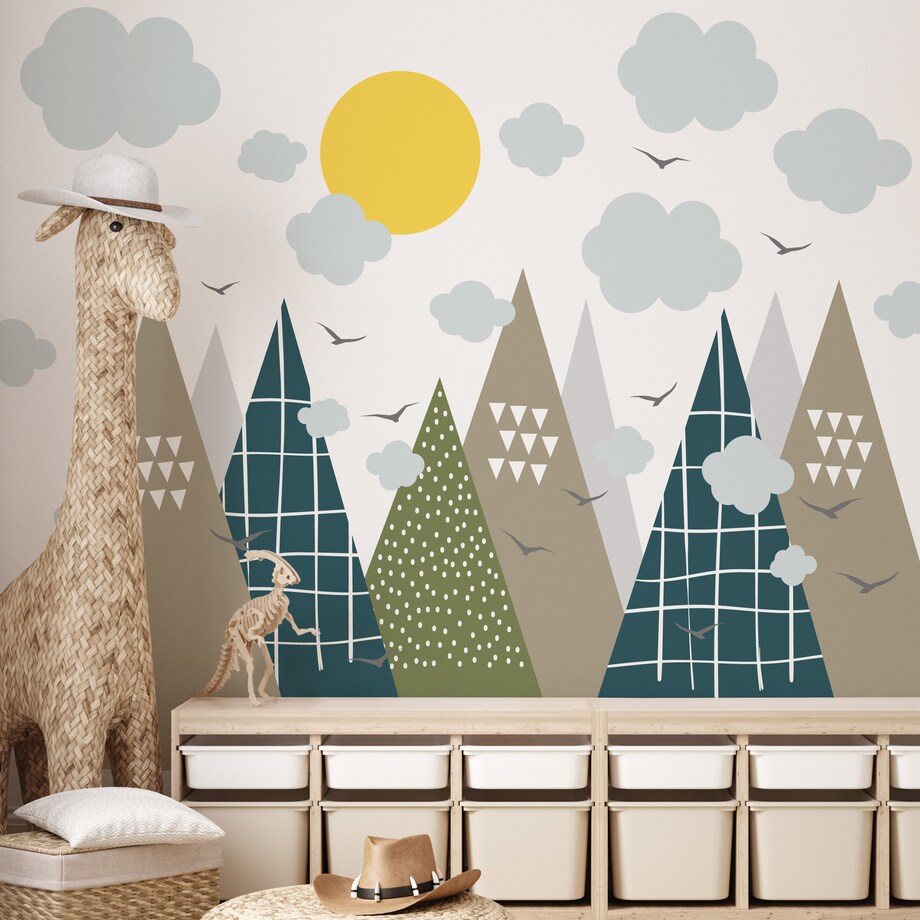 ZESTAW NAKLEJEK NA ŚCIANĘ DLA DZIECI BRĄZOWE GÓRY STYL SKANDYNAWSKI ZESTAW