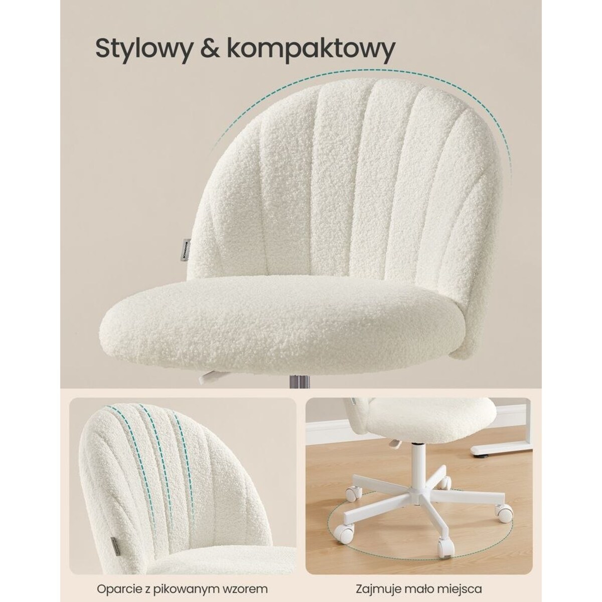 Fotel obrotowy z Fleece, regulowany, komfortowy, cremeweiß