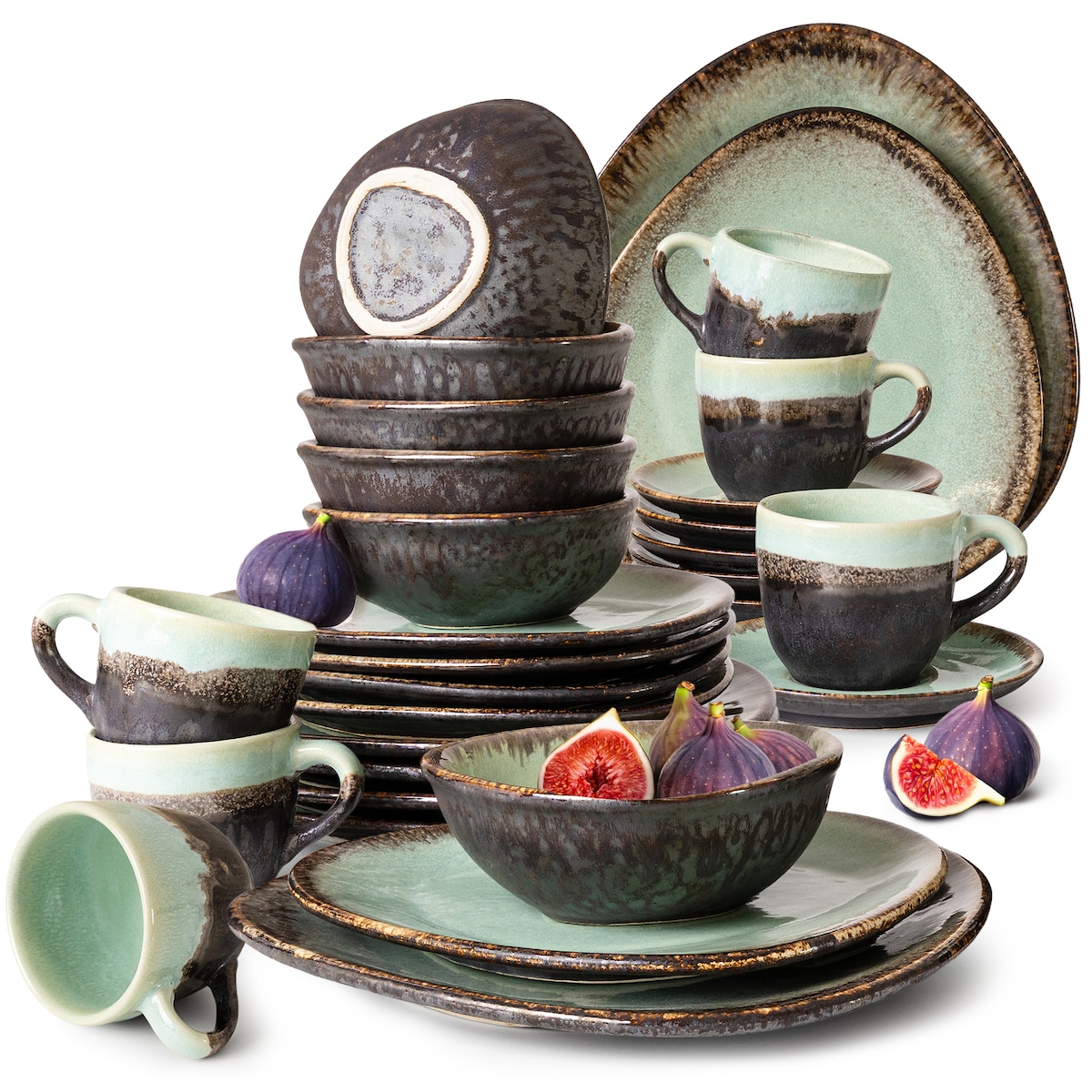 Konsimo PRIMA Zestaw obiadowo-kawowy 6 os. (30 el.), szałwiowy