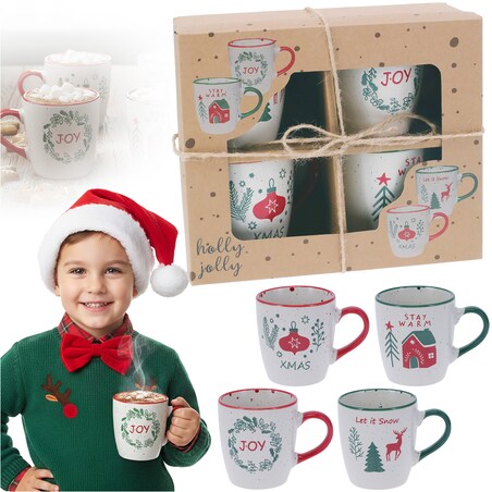 Zestaw Kubków Świątecznych Kamionkowy 4 X 200 Ml