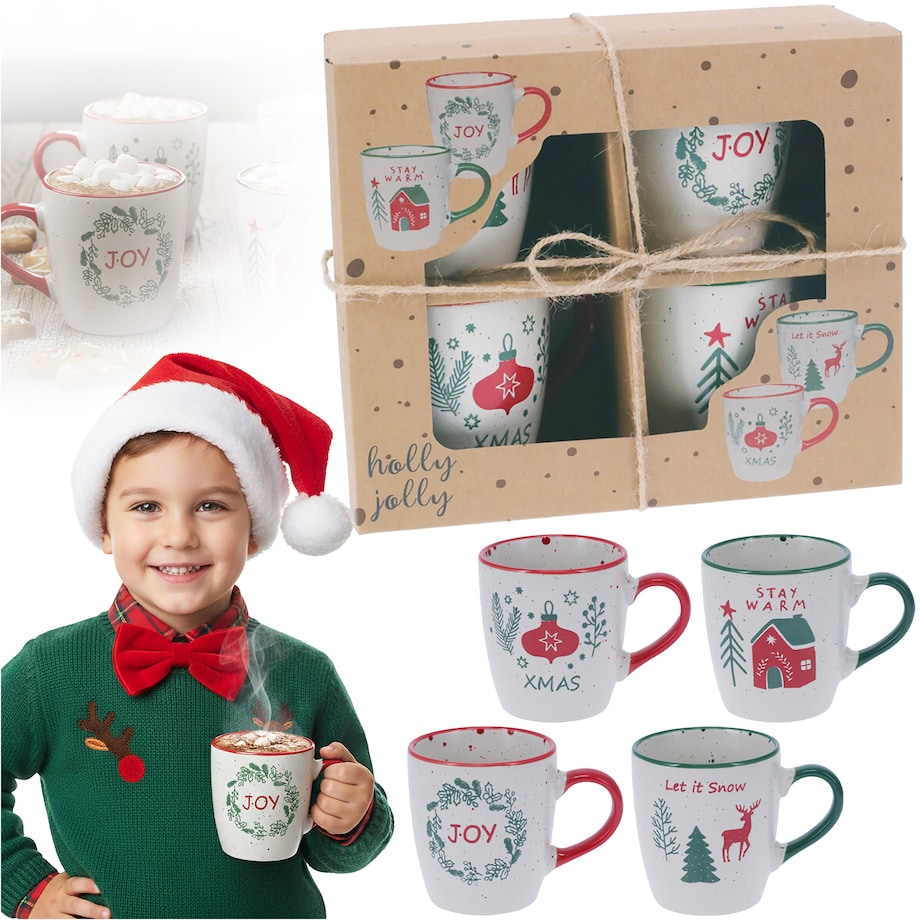 Zestaw Kubków Świątecznych Kamionkowy 4 X 200 Ml