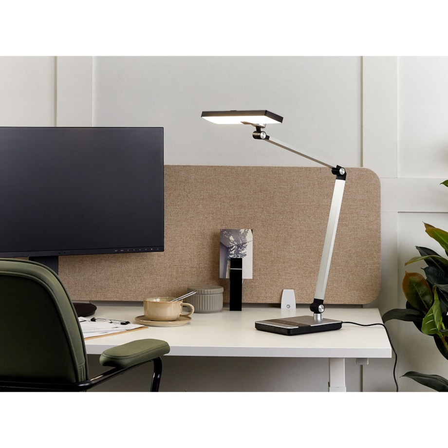 Lampa biurkowa LED metalowa z ładowarką indukcyjną srebrna LACERTA