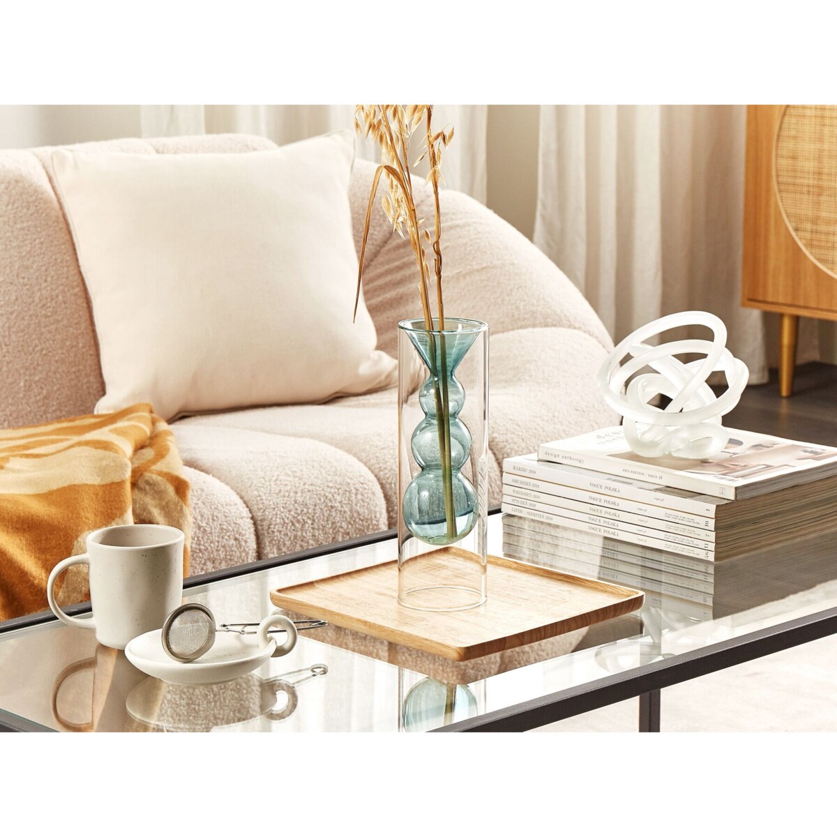 Wazon na kwiaty szklany 26 cm turkusowy KALOCHI