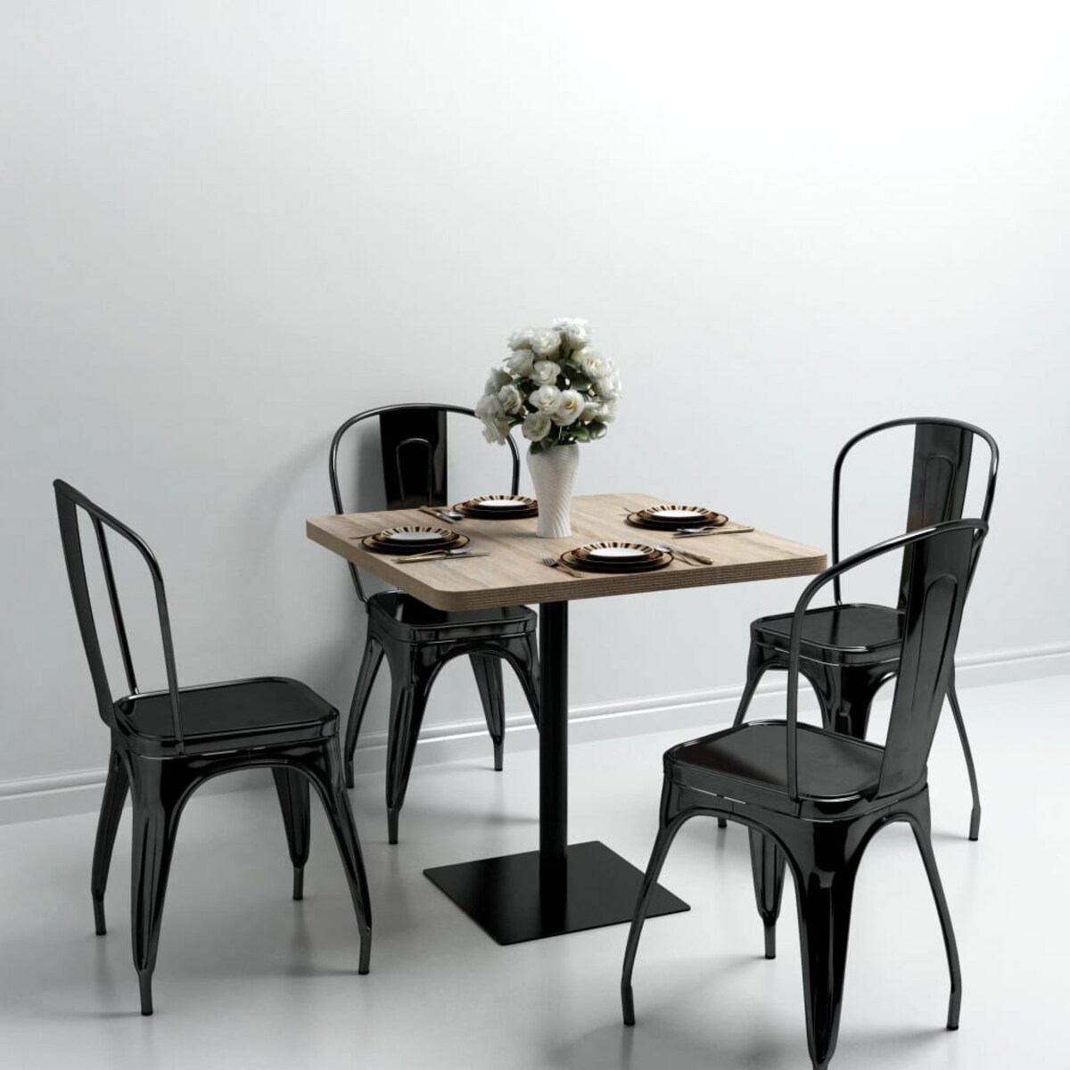 vidaXL Stolik bistro z MDF na stalowej podstawie, 80x80x75 cm, dębowy