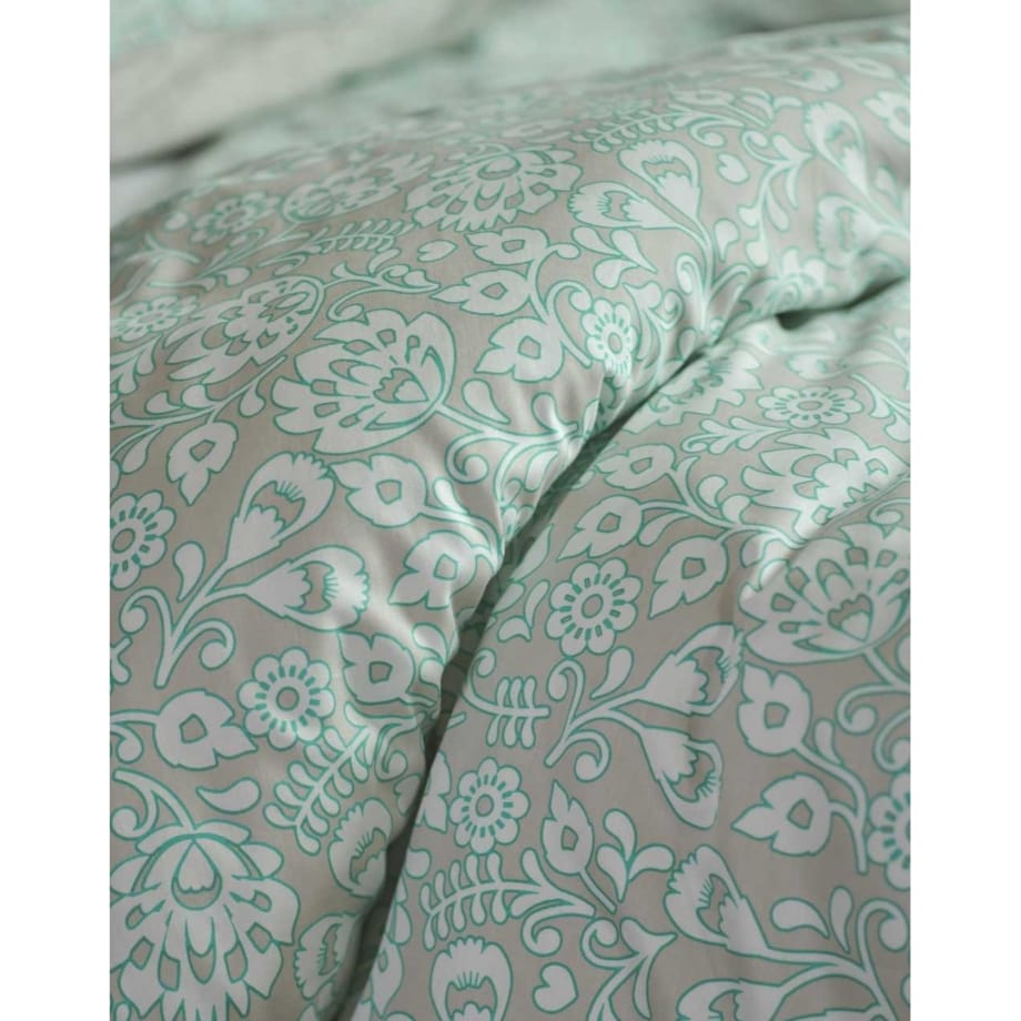 Komplet pościeli z bawełny satynowej w kolorze turkusu, poszewka ozdobna, pościel turkusowa, pościel w kwiaty, pościel Esprit, 200 x 220 cm