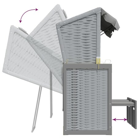 vidaXL Kosz plażowy z zadaszeniem, rattan PE i lite drewno, szary