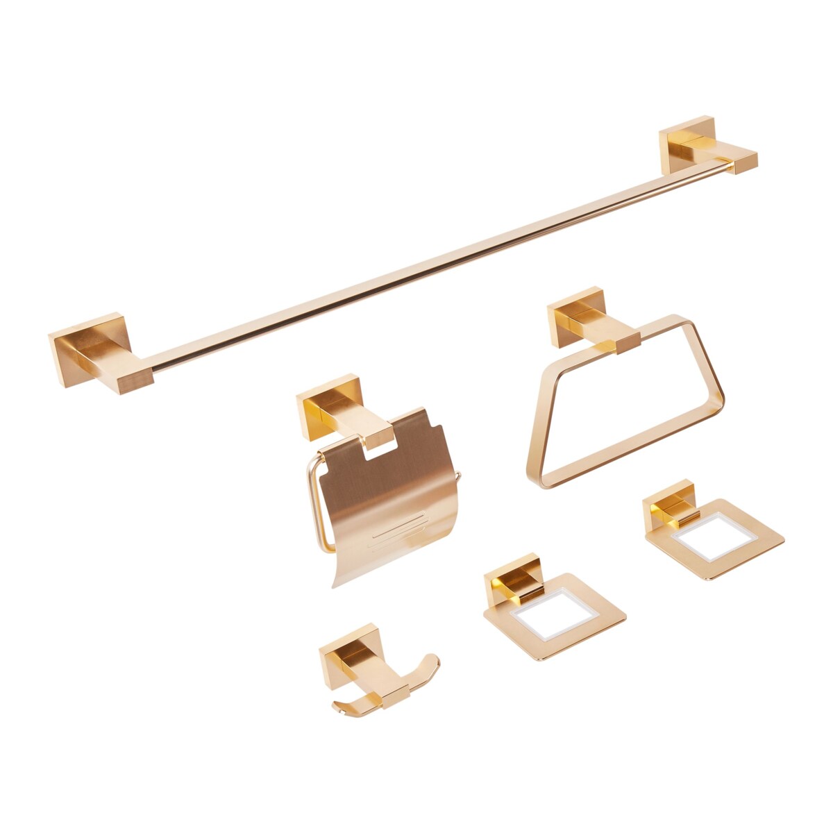 Zestaw akcesoriów toaletowych 6 elementów RIOHACHA Z uchwytami i haczykami na ręczniki Złoty