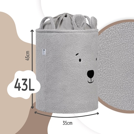 kosz na zabawki sipo, wersja premium boucle, zamykany na ściągacz, szary miś, xl
