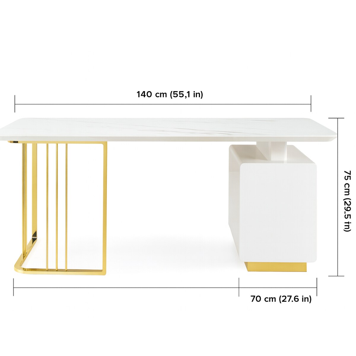 Białe złote biurko ze stali nierdzewnej Avenis Premium 140x70x75
