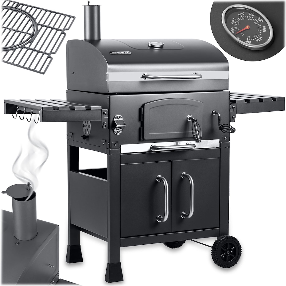 Grill węglowy ogrodowy Berdsen BD-893 komin żeliwny ruszt z pokrywą popielnik + termometr