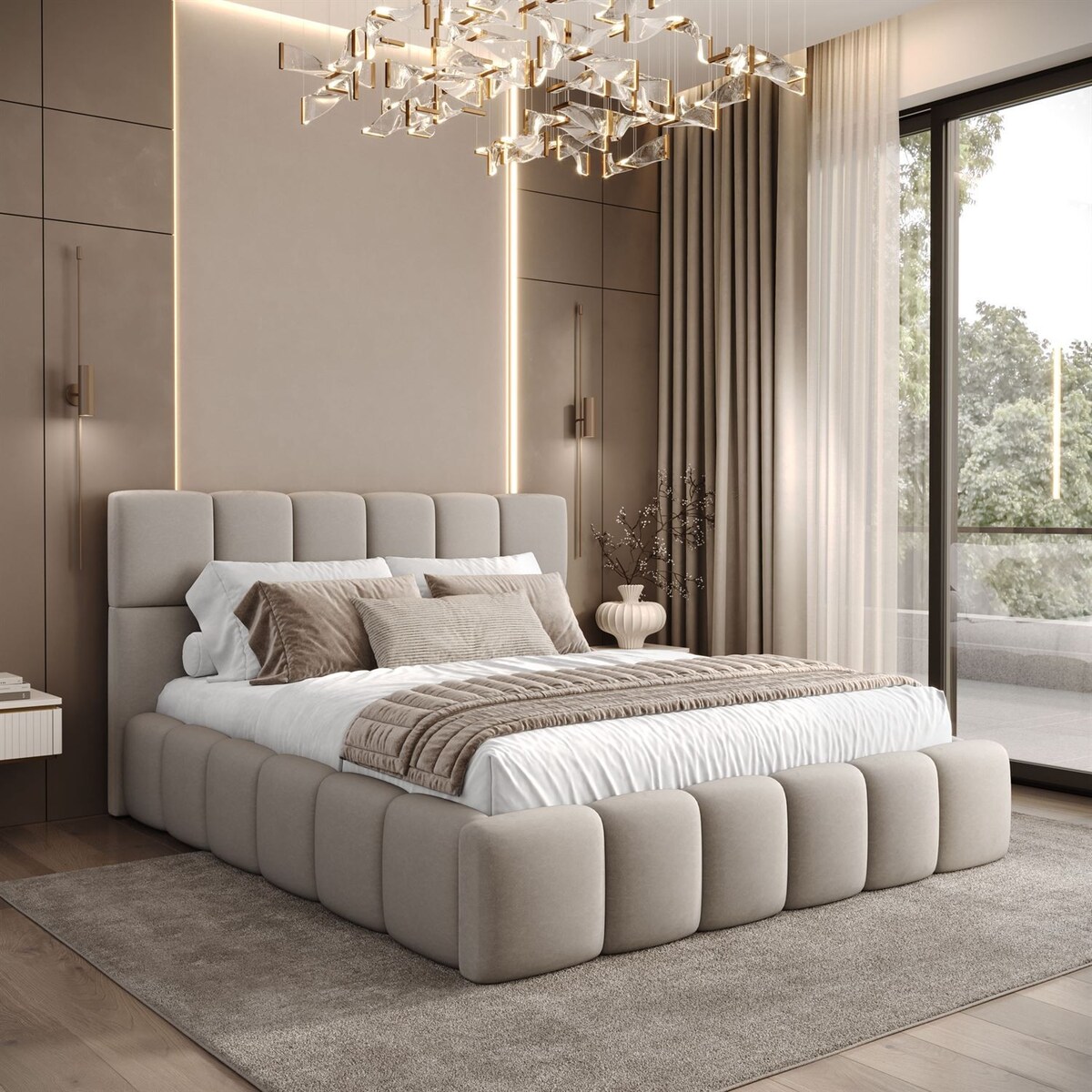 Łóżko tapicerowane VENEZIA, pojemnik na pościel, stelaż 34, 180x200, Castel 80