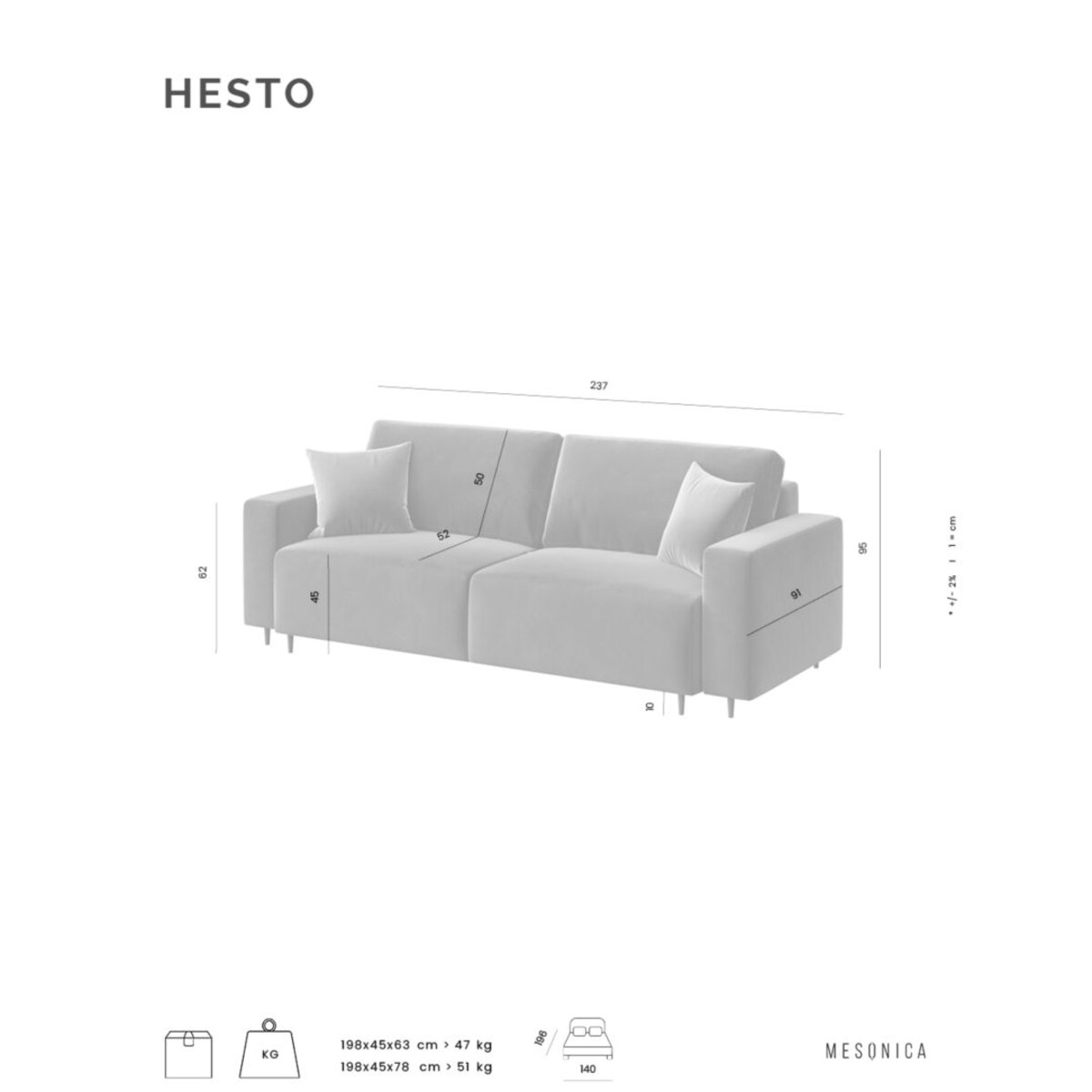 Hesto 3-osobowa rozkładana sofa - jasnobeżowa