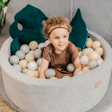 Okrągły Suchy Basen dla Dziecka 90x30cm/200 Piłek 7cm, Velvet, Beżowy: Białe/Beżowe