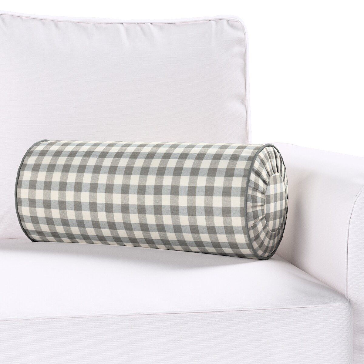 Poduszka wałek z zakładkami, szaro-biała kratka (1,5x1,5cm), Ø20 x 50 cm, Quadro