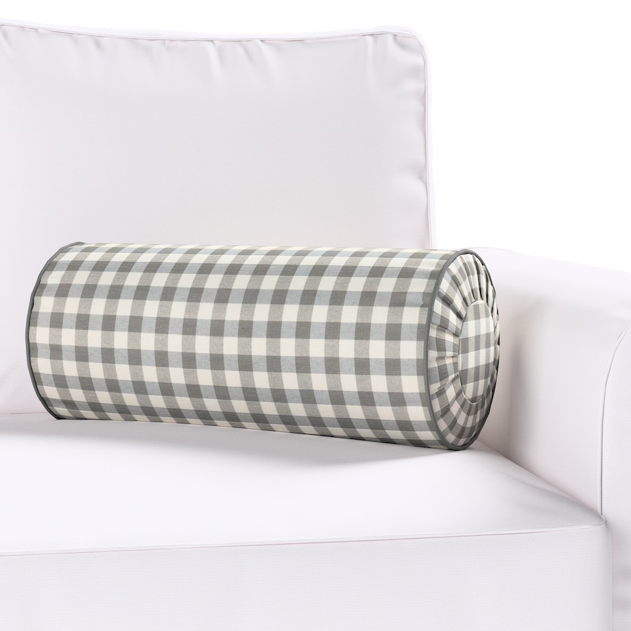 Poduszka wałek z zakładkami, szaro-biała kratka (1,5x1,5cm), Ø20 x 50 cm, Quadro
