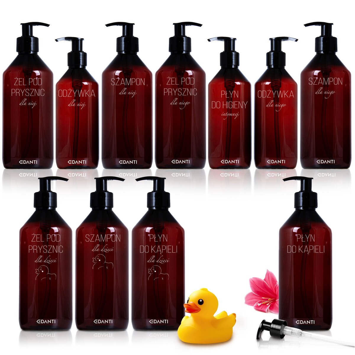 11X Dozownik Z Pompką Butelka Do Szamponu Żelu Pod Prysznic Zestaw Rodzinny 2+1 Do Łazienki