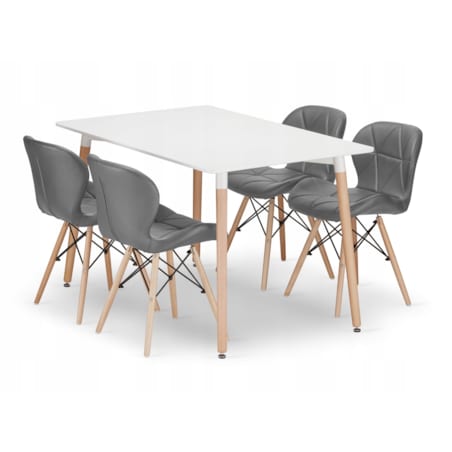 Zestaw Stół Do Jadalni Kuchni Salonu Biura Prostokątny Adria 120X80 Biały + 4 Krzesła Lago Szare