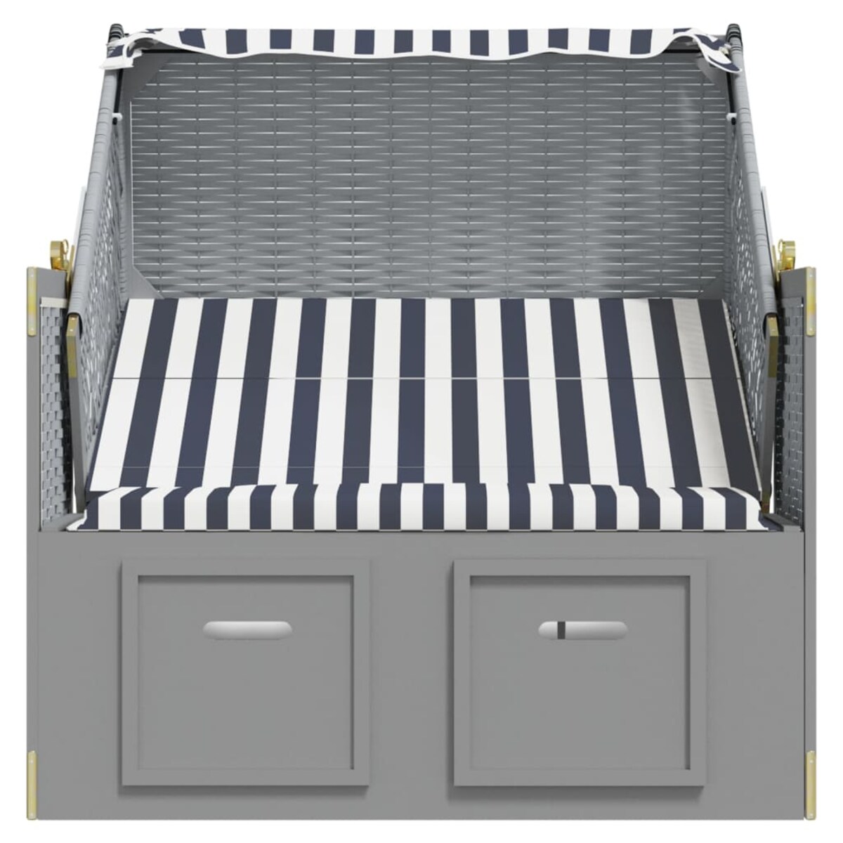 vidaXL Kosz plażowy z zadaszeniem, rattan PE i drewno, niebiesko-biały