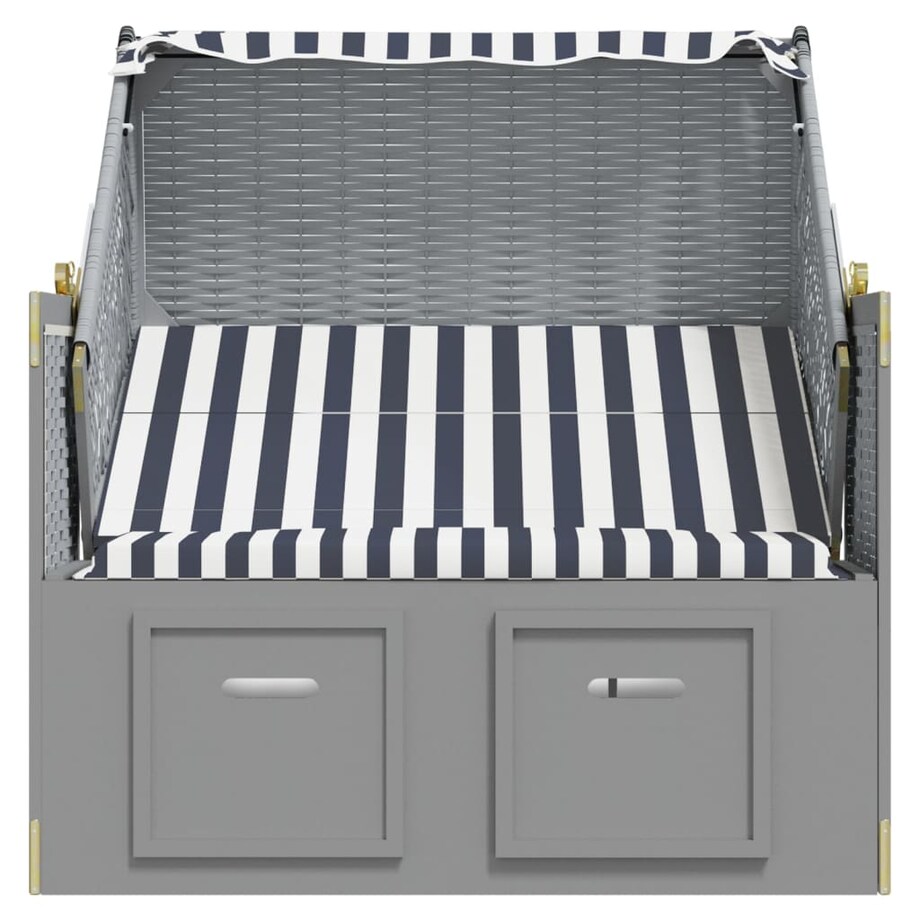 vidaXL Kosz plażowy z zadaszeniem, rattan PE i drewno, niebiesko-biały