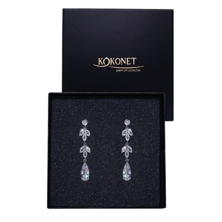 Srebrne LEKKIE kolczyki ślubne Z listkami ŁEZKĄ długie eleganckie sztyft