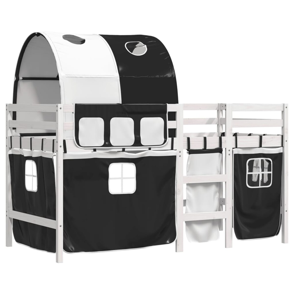 vidaXL Dziecięce łóżko na antresoli, z tunelem, biało-czarne, 90x190cm