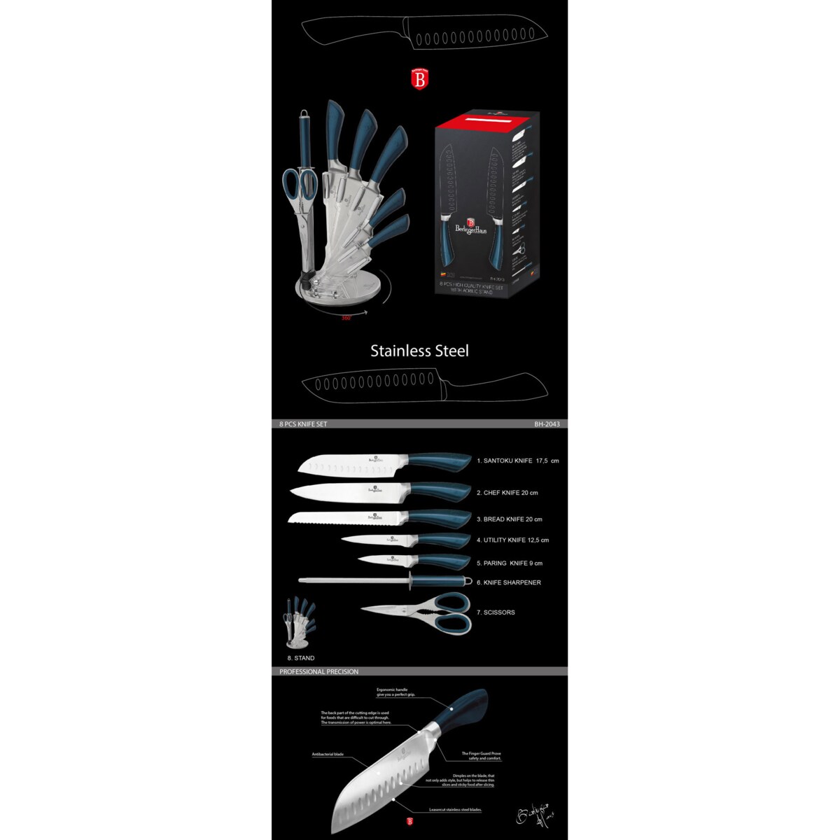 Zestaw noży 8 elementów BERLINGER HAUS Infinity Aquamarine
