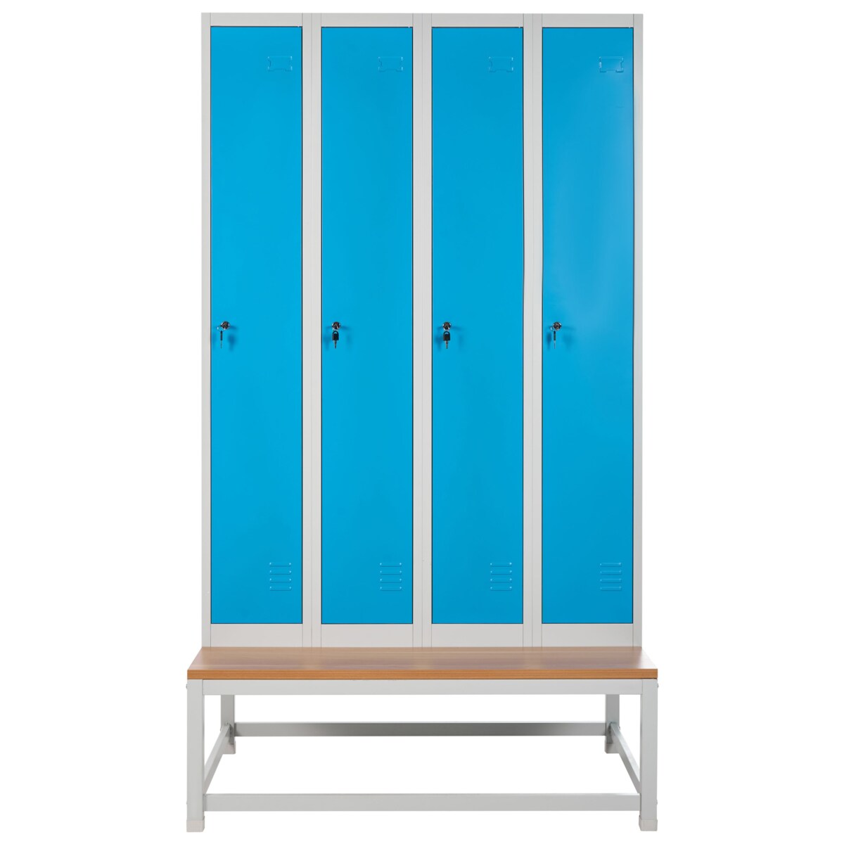 Szafa socjalna ubraniowa czterodrzwiowa z ławką ATHLETE Metal Szary/ niebieski