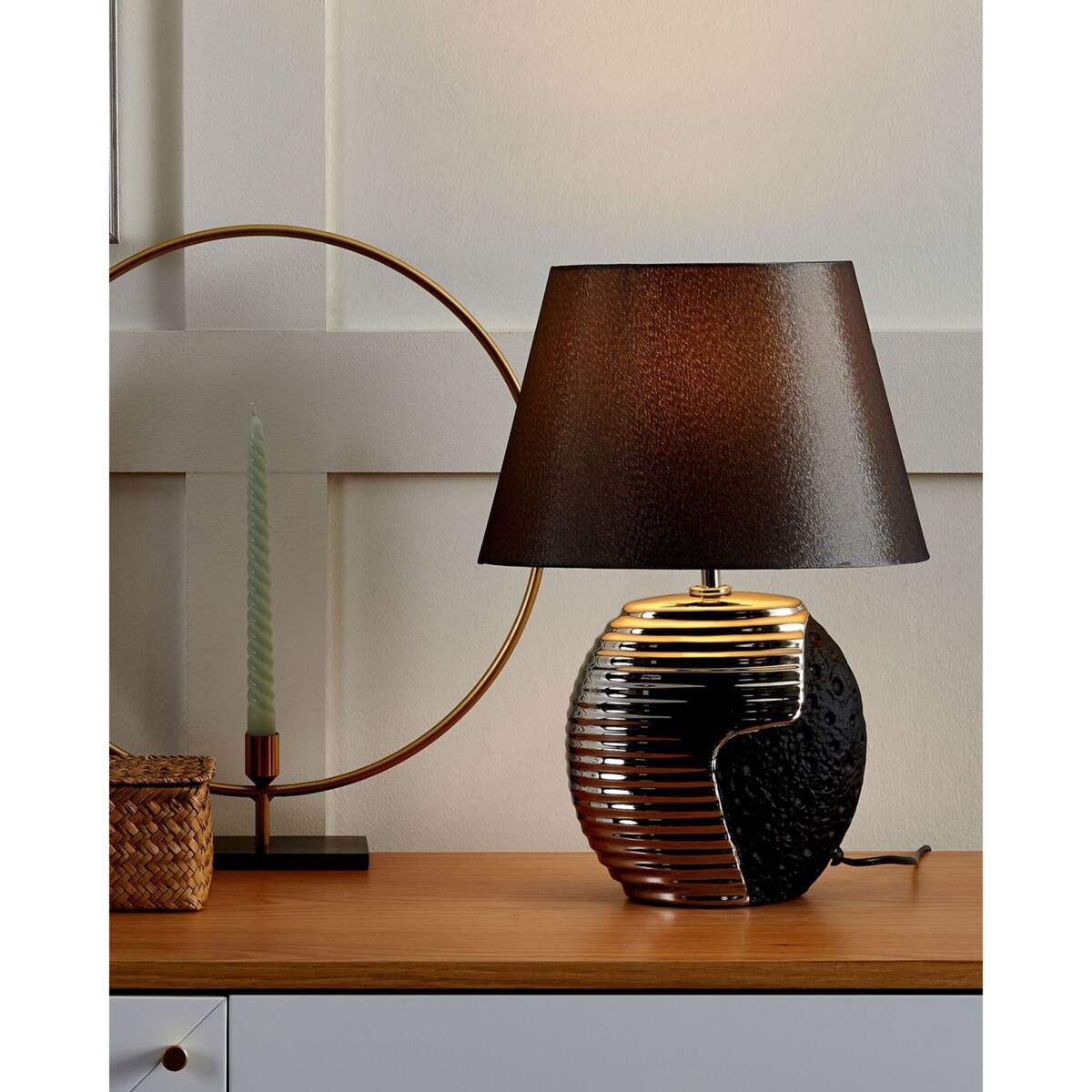 Lampka nocna porcelanowa czarno-srebrna ESLA