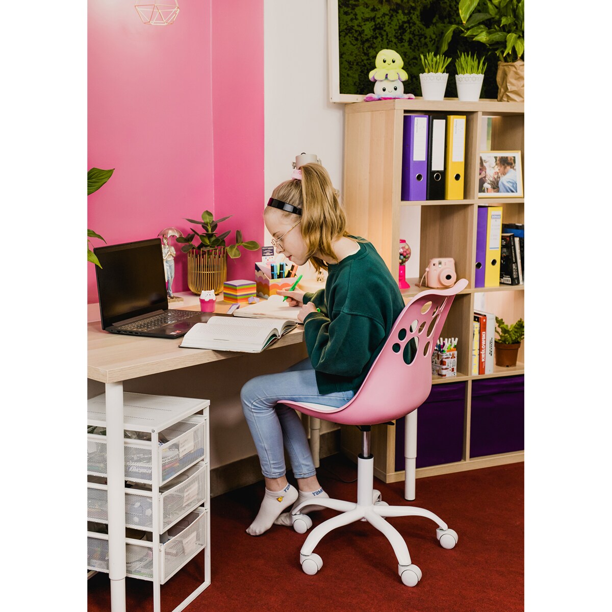 Krzesło dziecięce JOY obrotowe różowo-białe