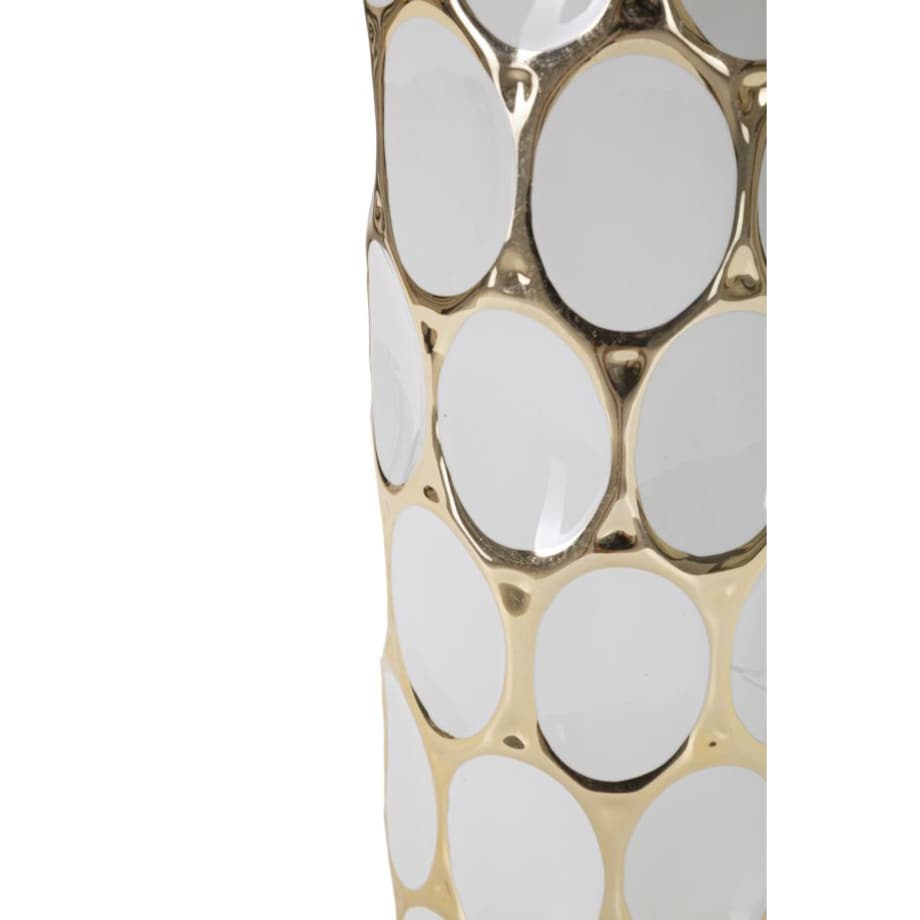 Lampa stołowa Glam Carv, kolor biały i złoty, ceramika i żelazo, 34,5 x 34,5 x 56 cm, 1 x E27, max. 40 W, do salonu i sypialni, Mauro Ferretti