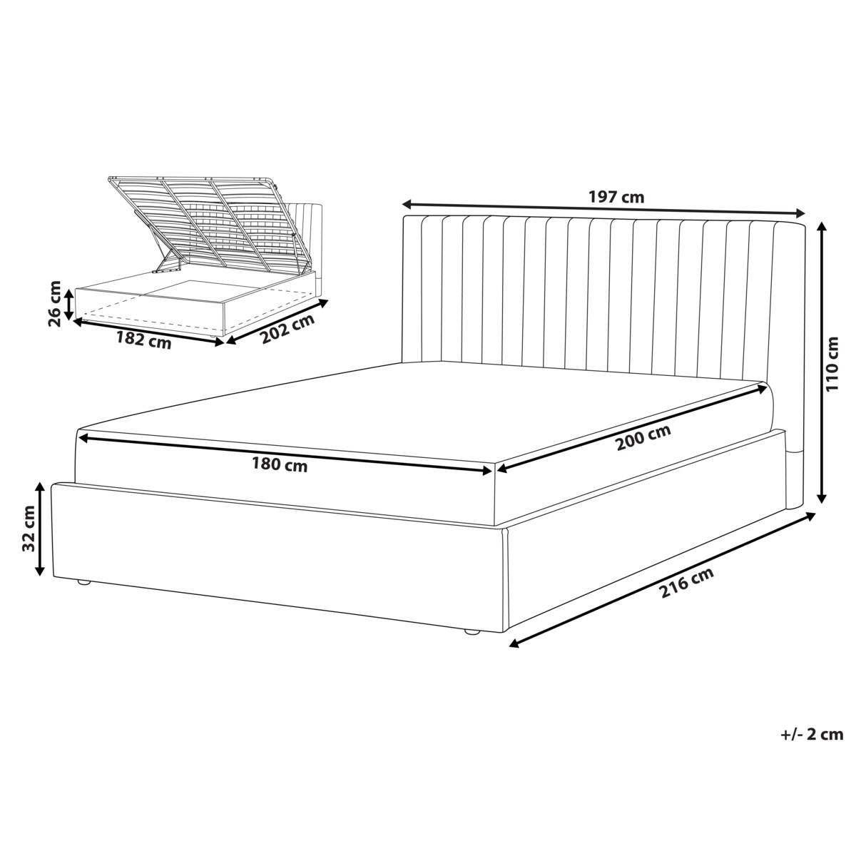 Łóżko z pojemnikiem VION 180 x 200 cm Beżowy
