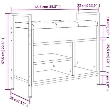 vidaXL Ławka na buty, czarna, 65,5x32x57,5 cm, materiał drewnopochodny