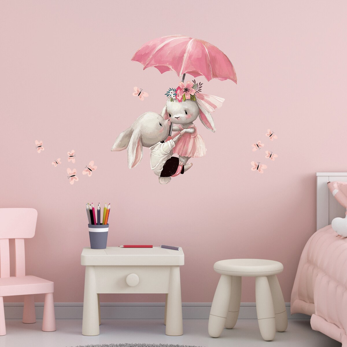 naklejki na ścianę do pokoju dziecka, sipo, króliczki pod parasolem