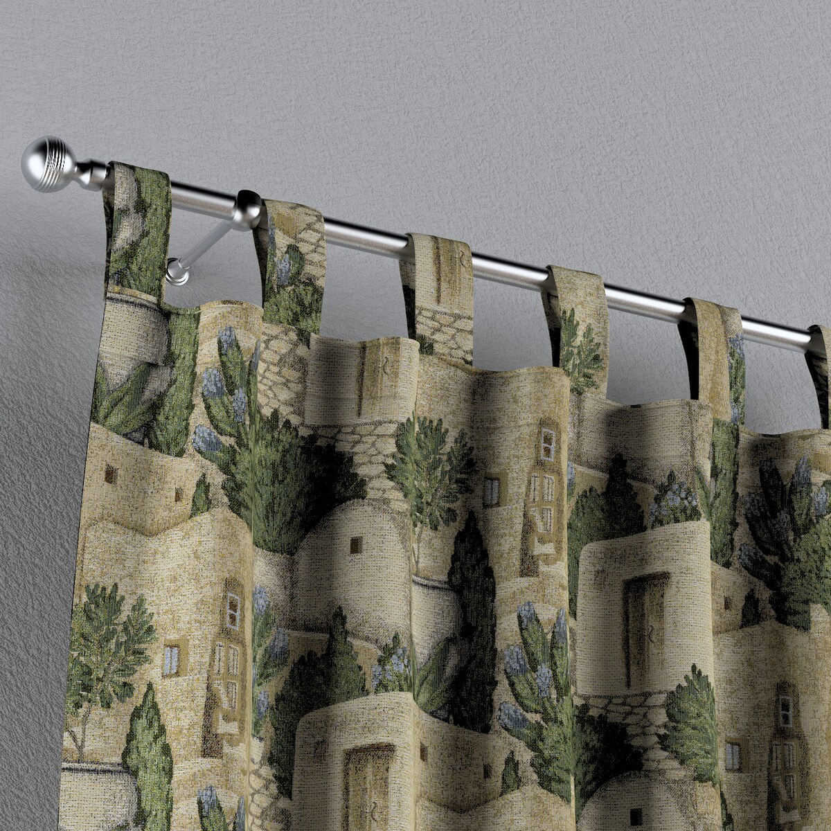 Zasłona na szelkach 1 szt. 130x245 piaskowo-zielony motyw śródziemnomorski