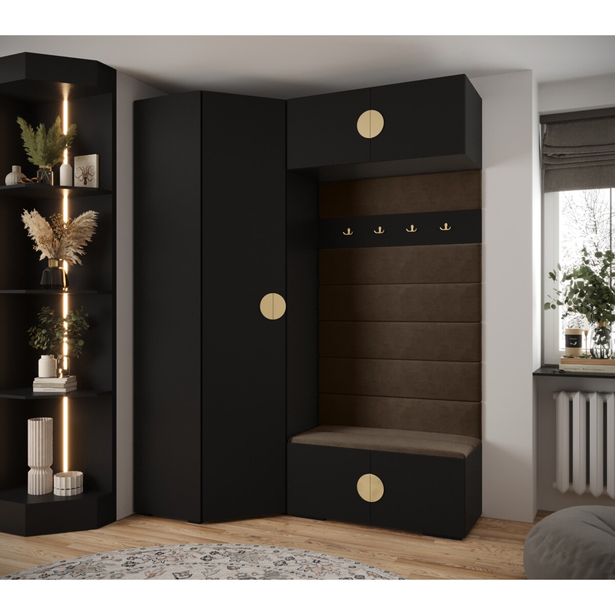 Garderoba do przedpokoju INOVA 4 Z21 czarny+złoty+manila04