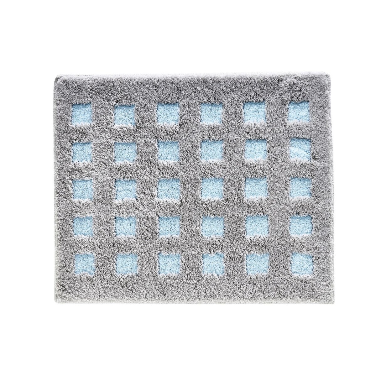 Kleine Wolke Boxes Dywanik łazienkowy kwadraty szary niebieski opal 55x65 cm poliakryl antypoślizgowy
