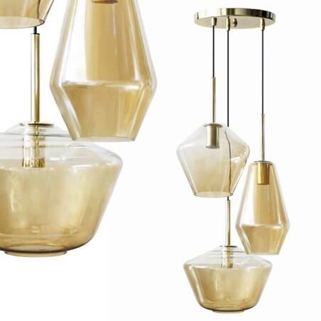 Szklana lampa wisząca Bohemia bursztynowa kaskada nad stół