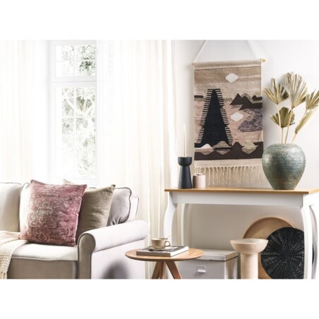 Dekoracja ścienna z frędzlami bawełniana beżowo-czarna SANGAR