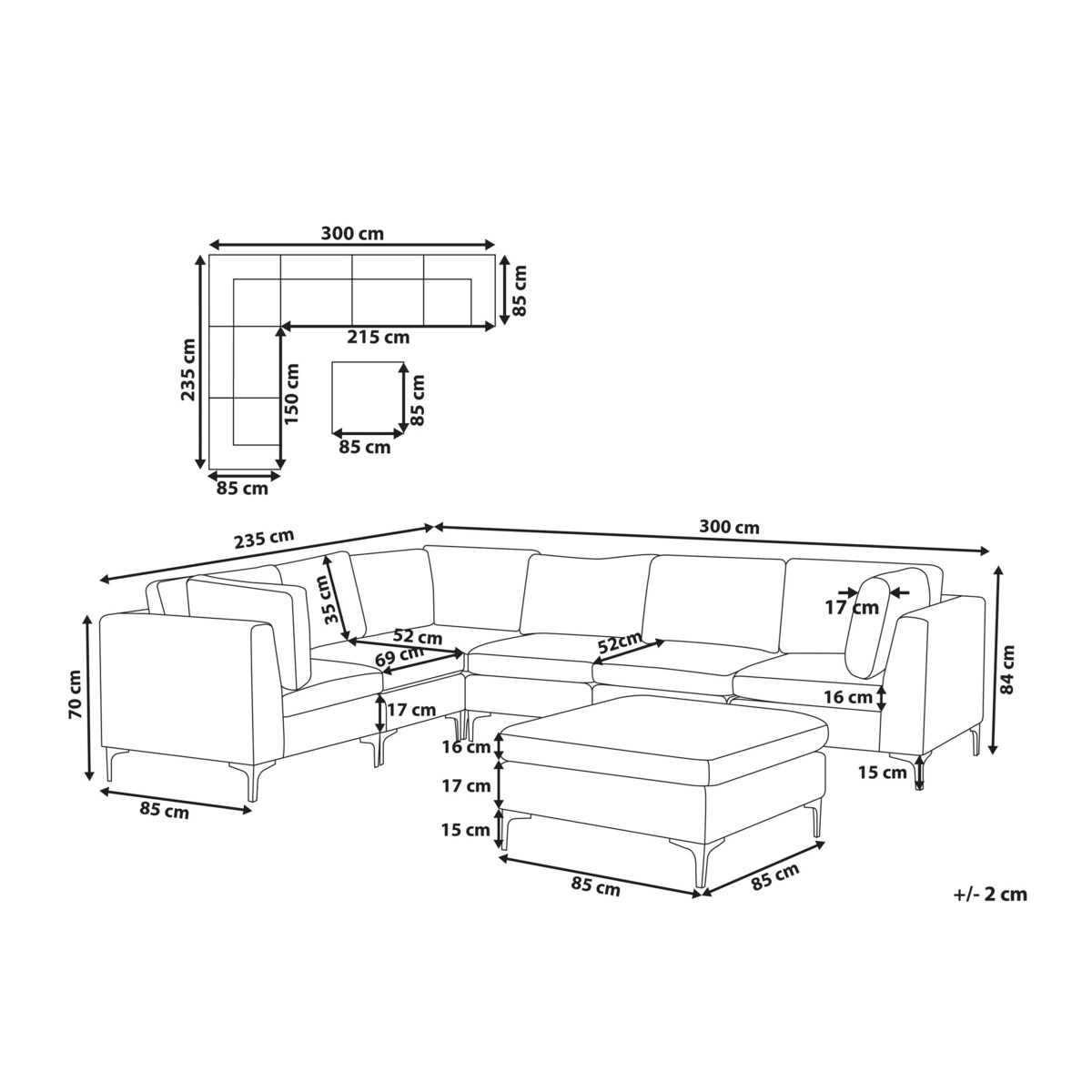 Sofa narożna z otomaną EVJA Welur Szary Prawostronny