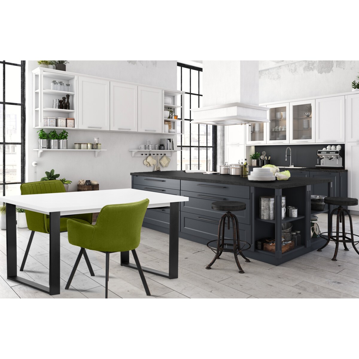 KONSIMO CETO Rozkładany stół w industrialnym stylu matowy biały