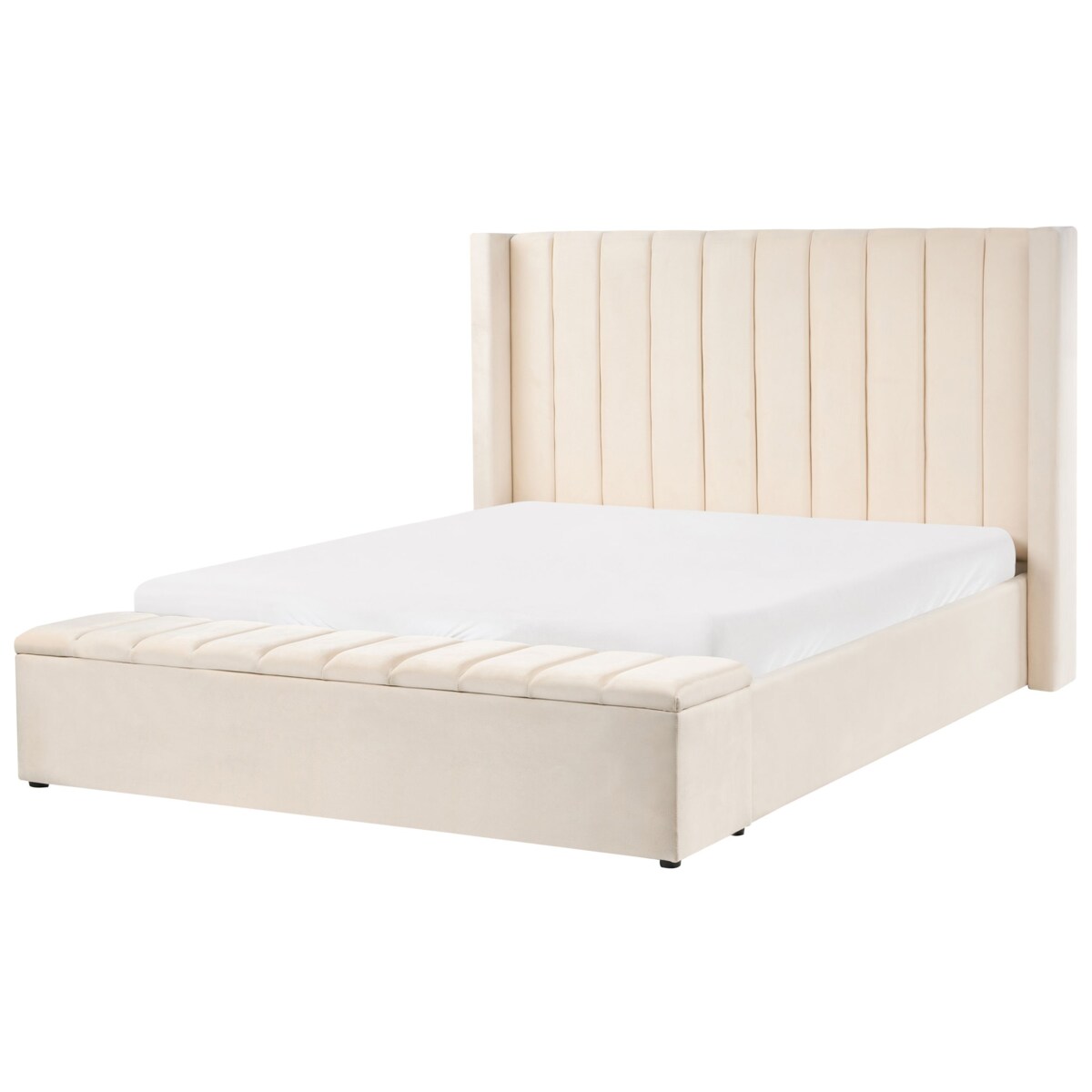 Łóżko z ławką Welur NOYERS 160 x 200 cm Złamana biel