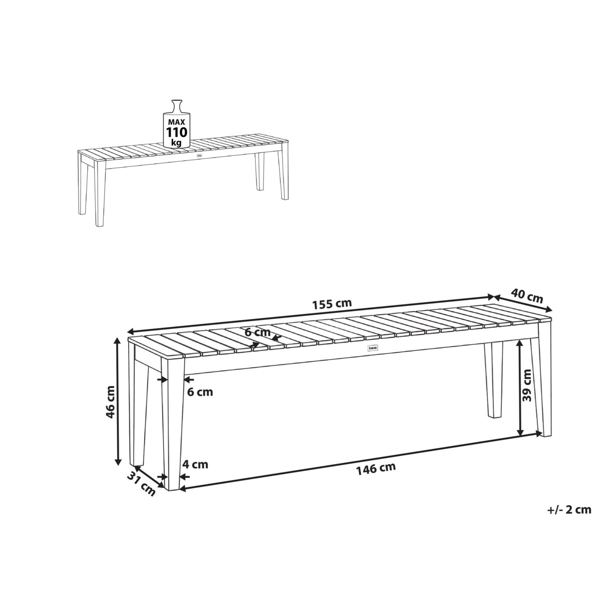 Ławka ogrodowa CHIOGGIA 155 cm Certyfikowane drewno akacjowe Jasnobrązowy